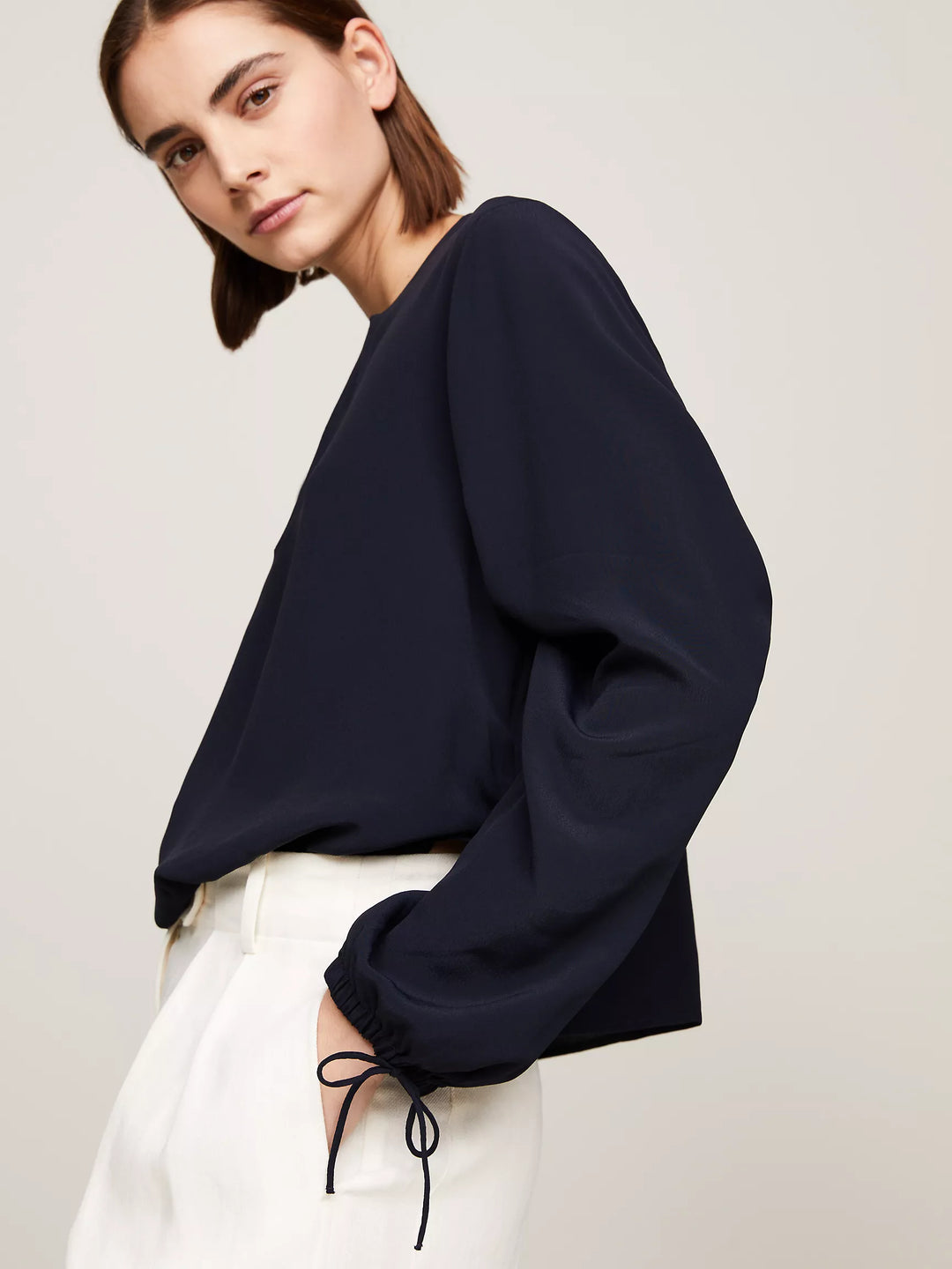 Tommy Hilfiger Relaxed Fit Keyhole Crepe Blouse