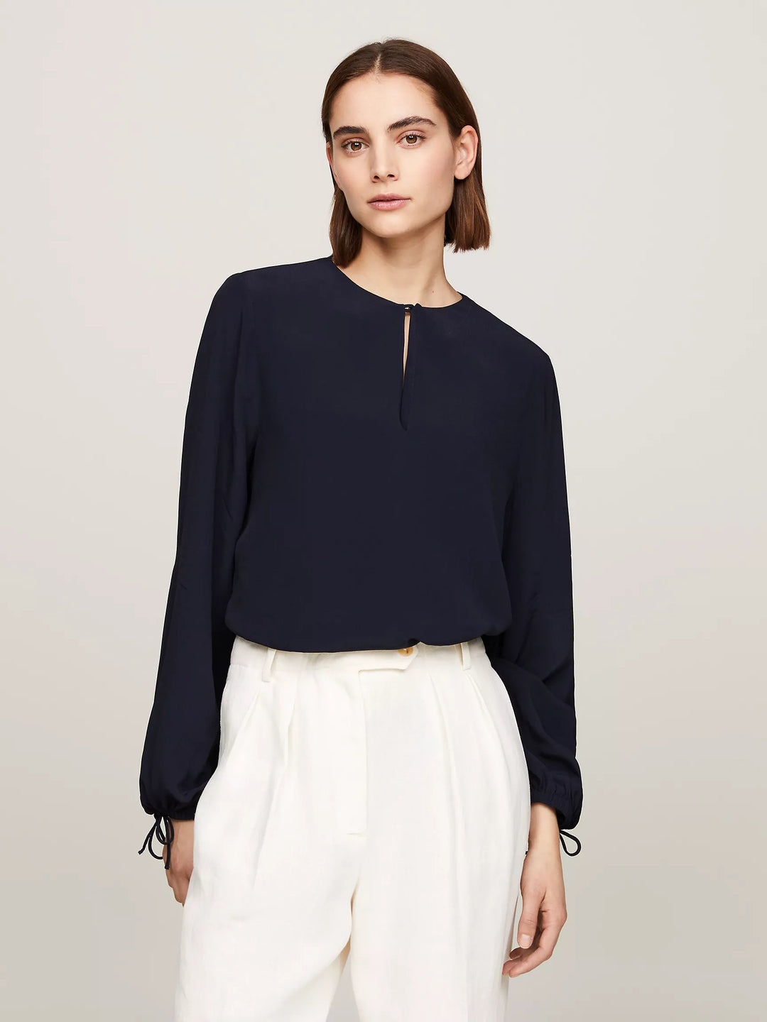 Tommy Hilfiger Relaxed Fit Keyhole Crepe Blouse