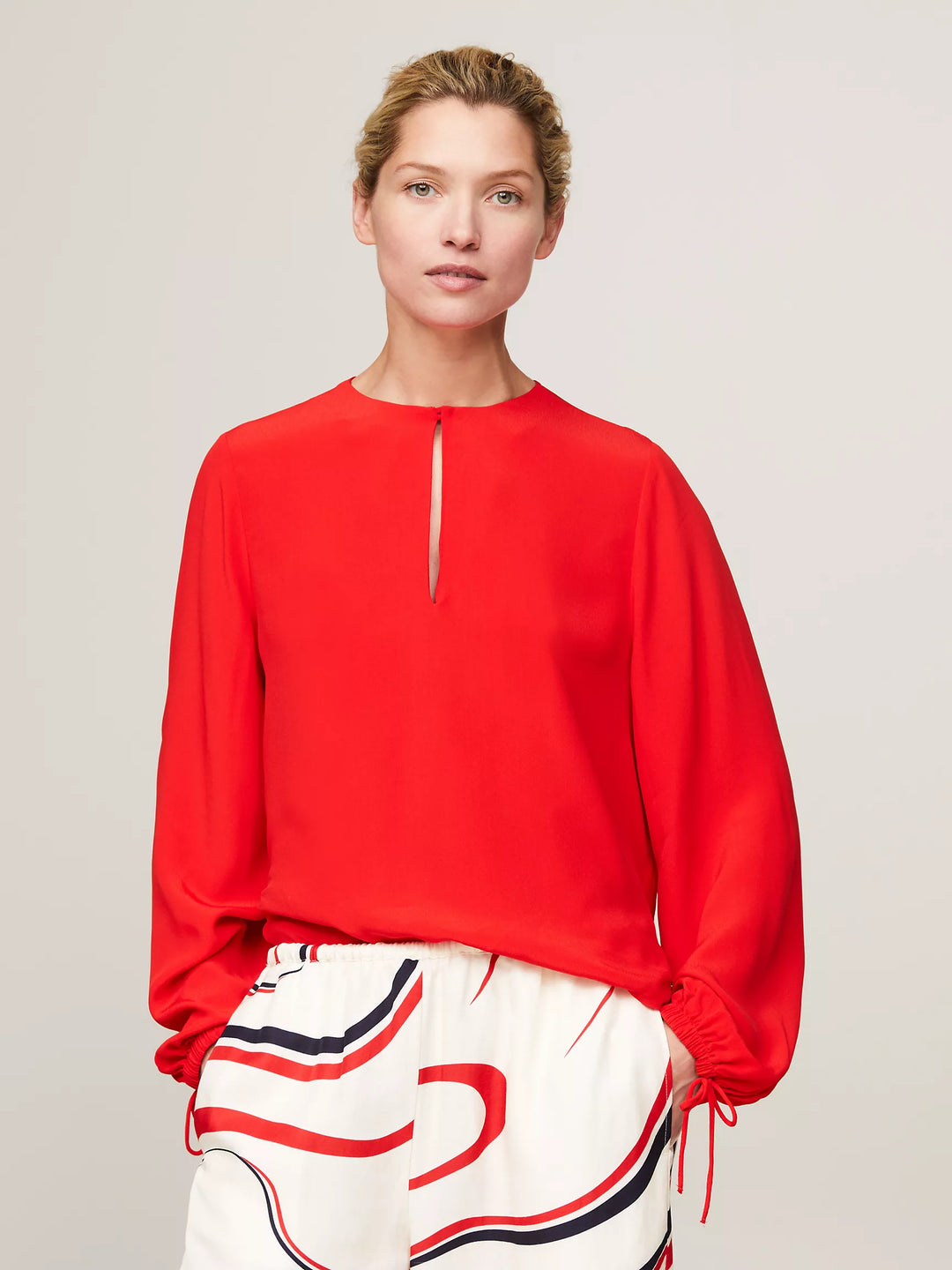 Tommy Hilfiger Relaxed Fit Keyhole Crepe Blouse
