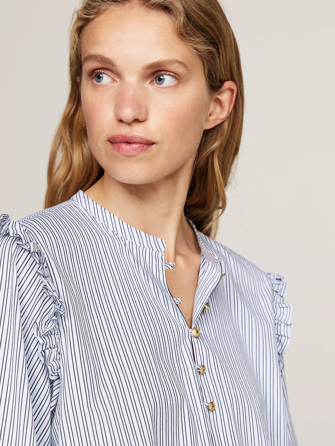 tommy Hilfiger Relaxed Fit Ruffle Stripe Top