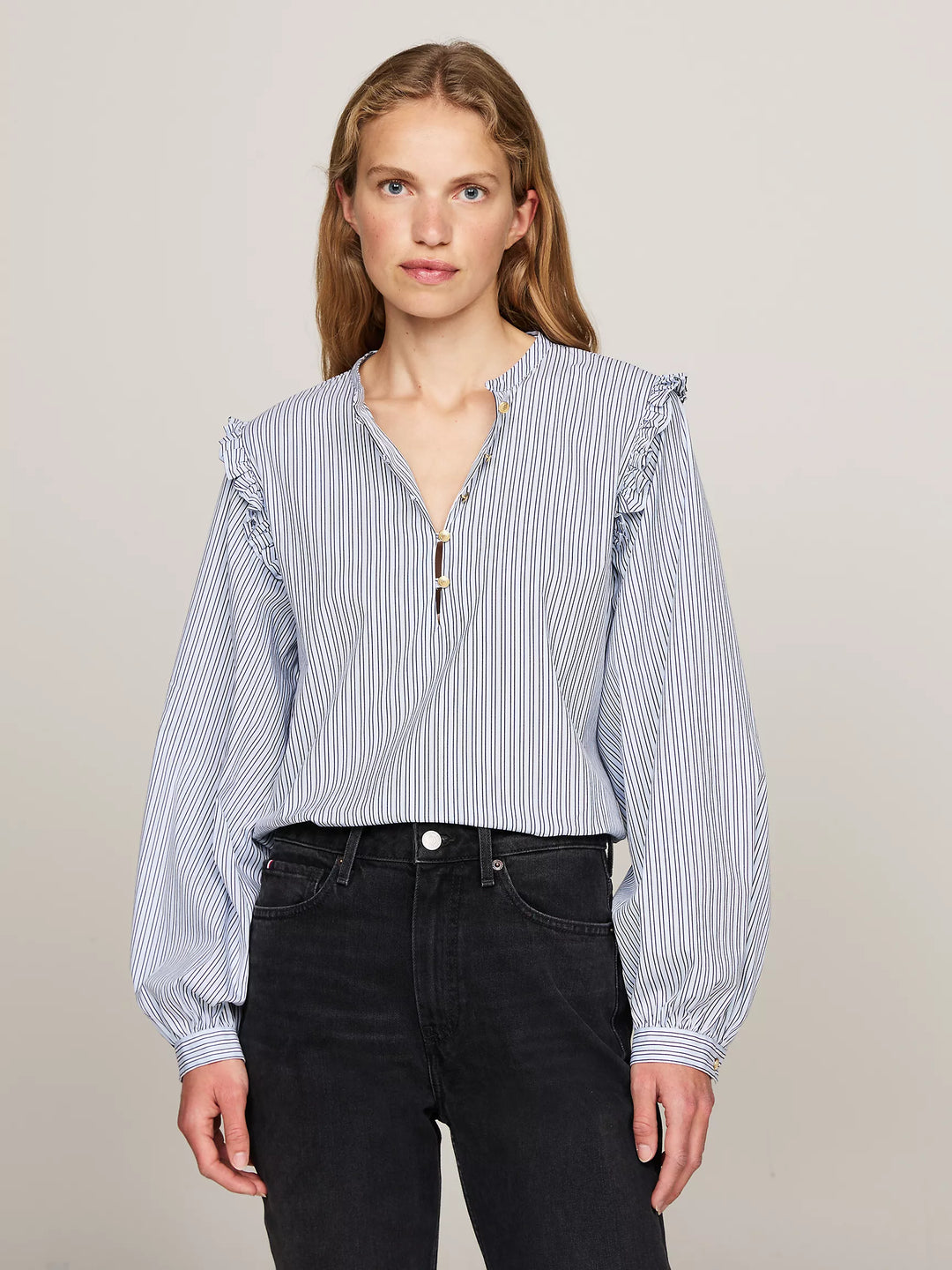 tommy Hilfiger Relaxed Fit Ruffle Stripe Top