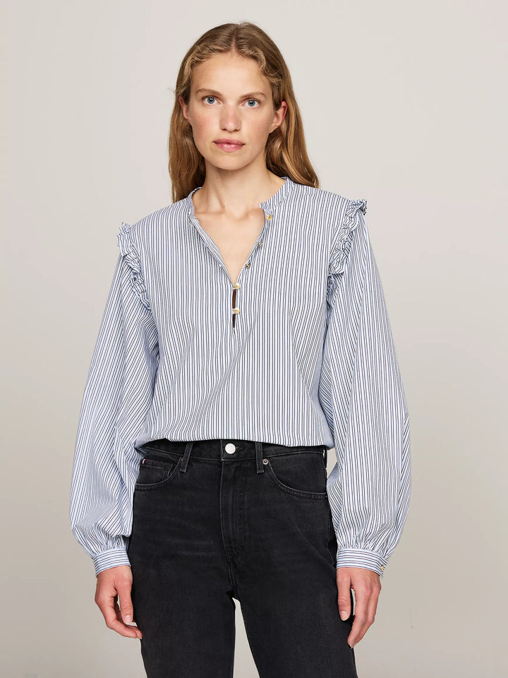tommy Hilfiger Relaxed Fit Ruffle Stripe Top