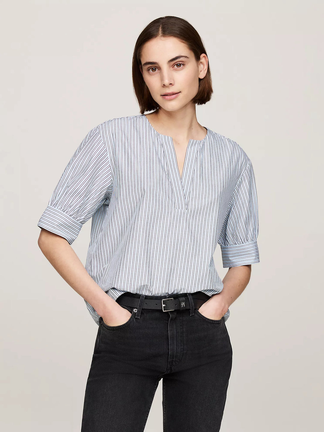 Tommy Hilfiger Relaxed Fit V-Neck Stripe Top