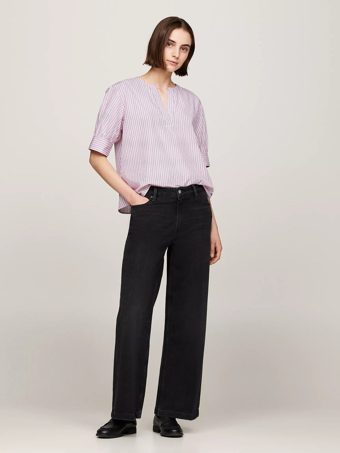 Tommy Hilfiger Relaxed Fit V-Neck Stripe Top