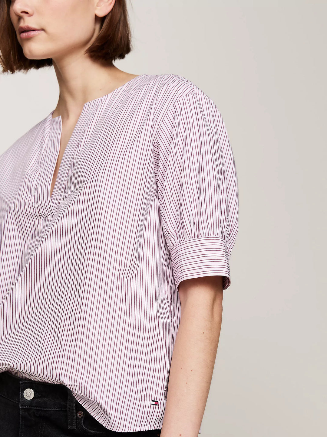 Tommy Hilfiger Relaxed Fit V-Neck Stripe Top