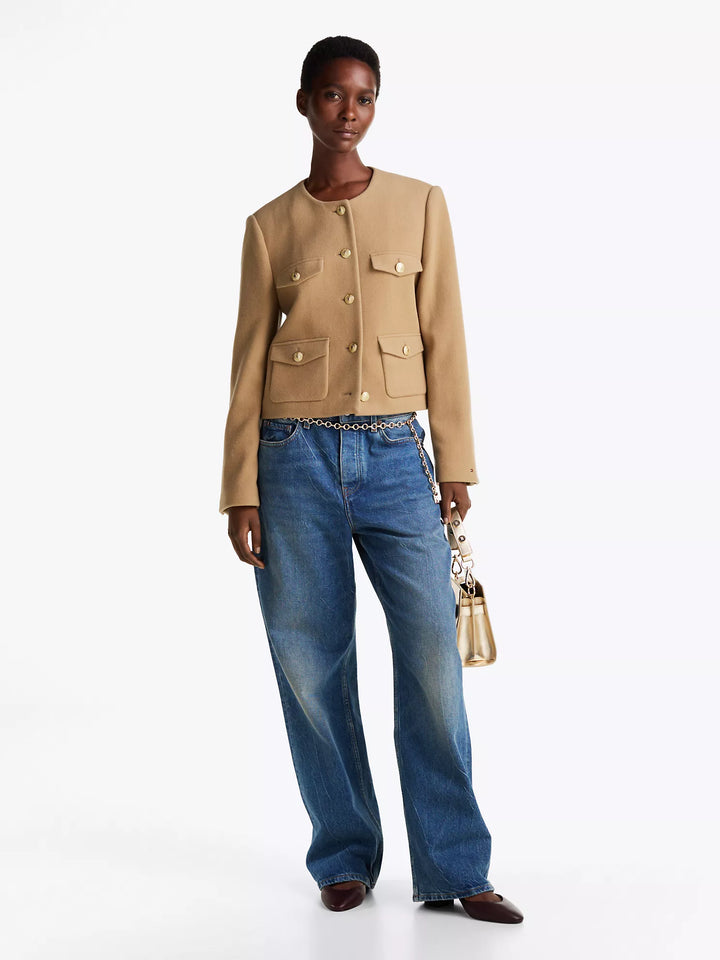 Tommy Hilfiger Wool-Blend Gold Button Cropped Jacket
