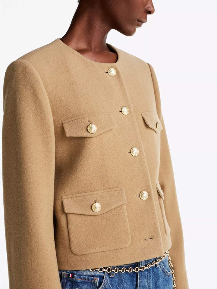 Tommy Hilfiger Wool-Blend Gold Button Cropped Jacket