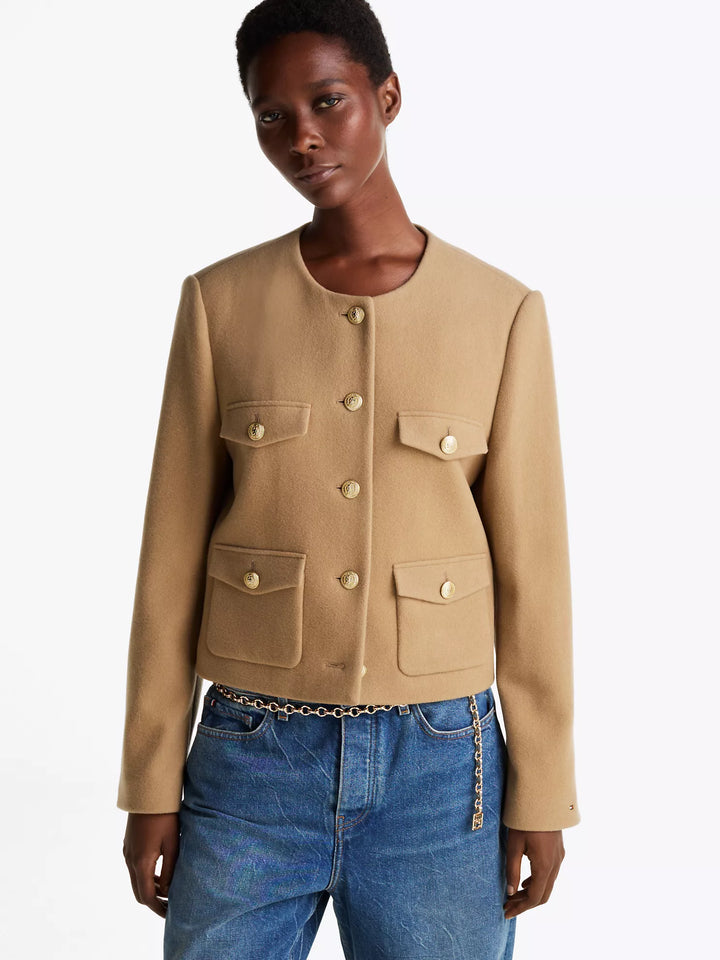 Tommy Hilfiger Wool-Blend Gold Button Cropped Jacket