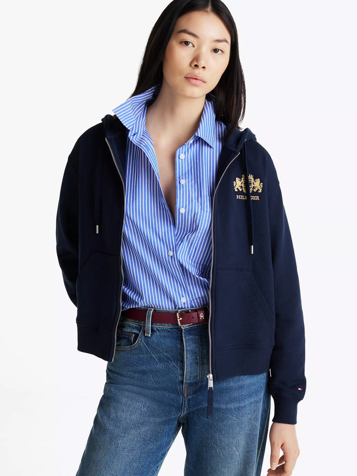 Tommy Hilfiger Embroidered Crest Logo Zip Hoodie