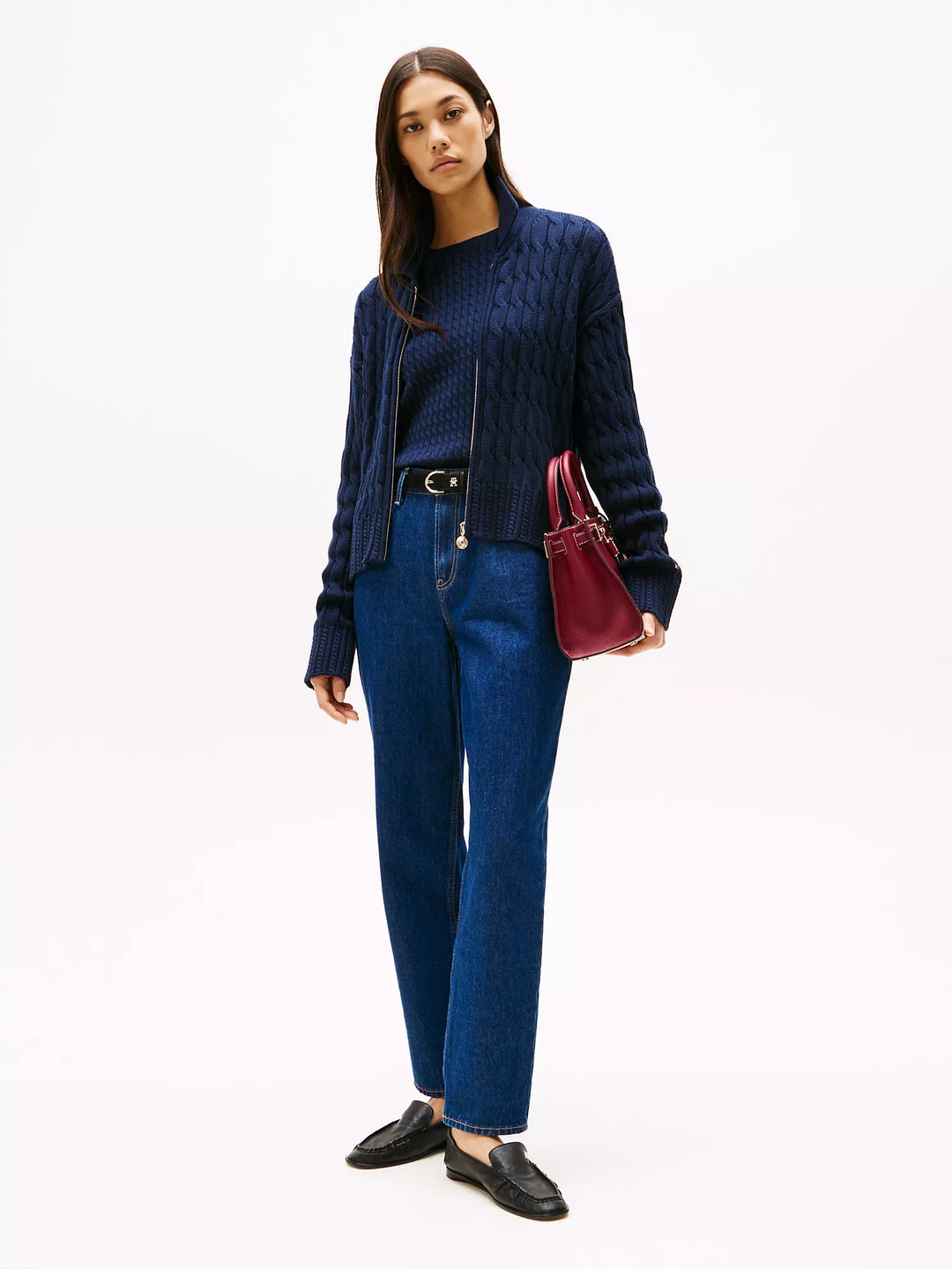 Tommy Hilfiger Cable Knit Boxy Zip Cardigan