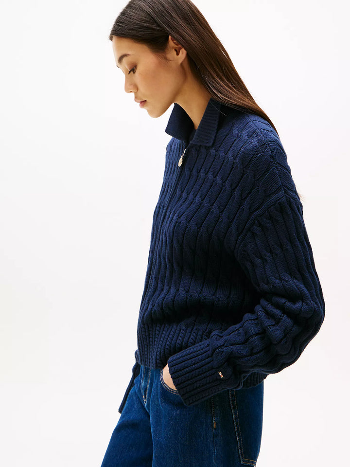 Tommy Hilfiger Cable Knit Boxy Zip Cardigan