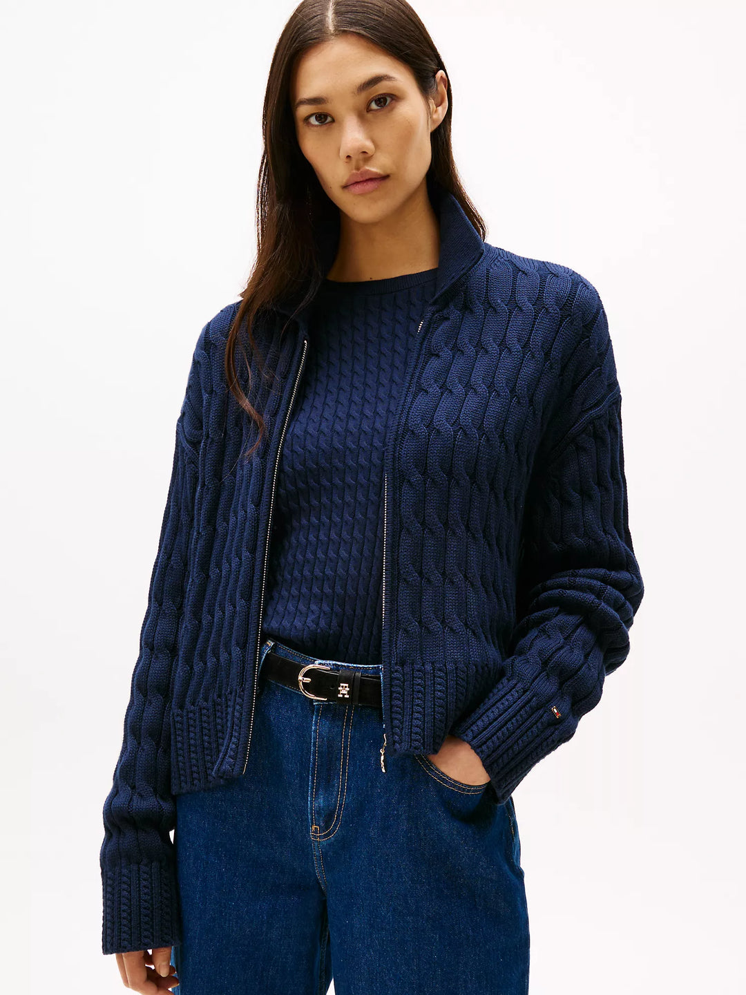 Tommy Hilfiger Cable Knit Boxy Zip Cardigan