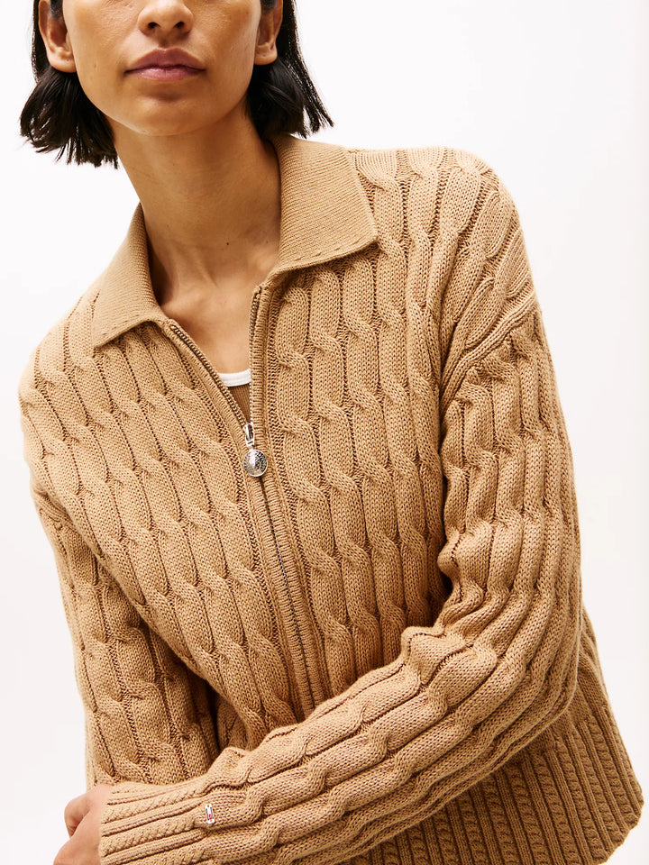 Tommy Hilfiger Cable Knit Boxy Zip Cardigan