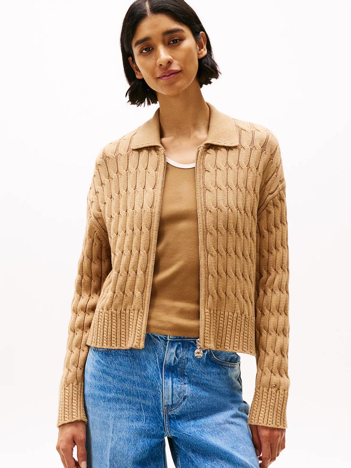 Tommy Hilfiger Cable Knit Boxy Zip Cardigan