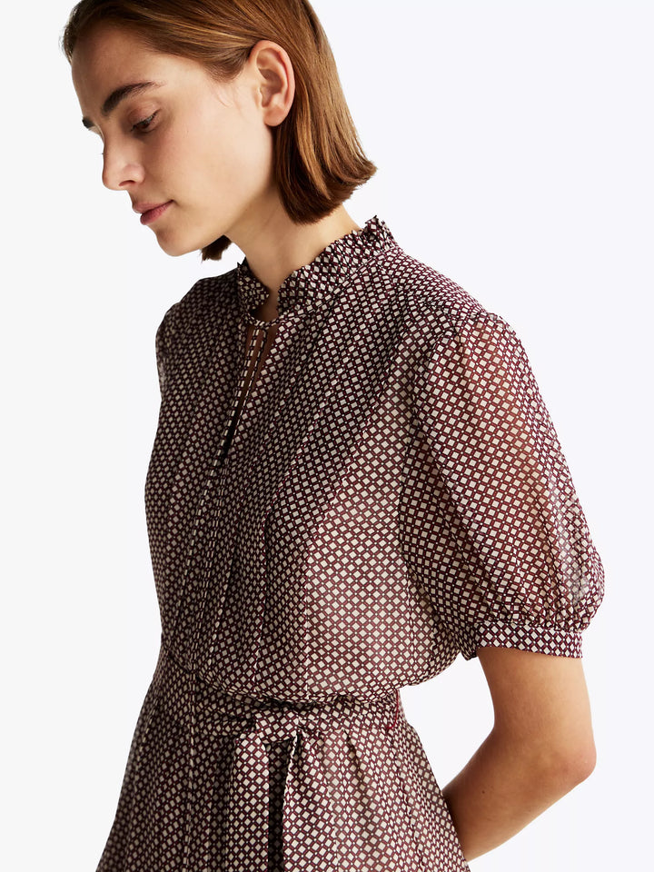 Tommy Hilfiger Ruffle Collar Pleated Georgette Dress