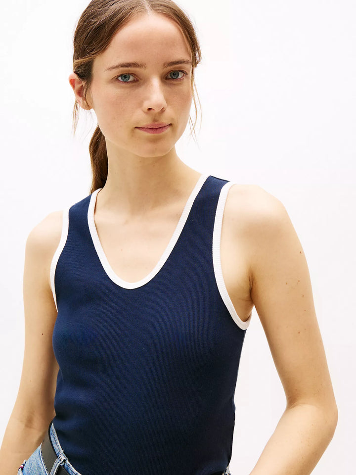 Tommy Hilfiger Ribbed Stretch-Cotton V-Neck Tank