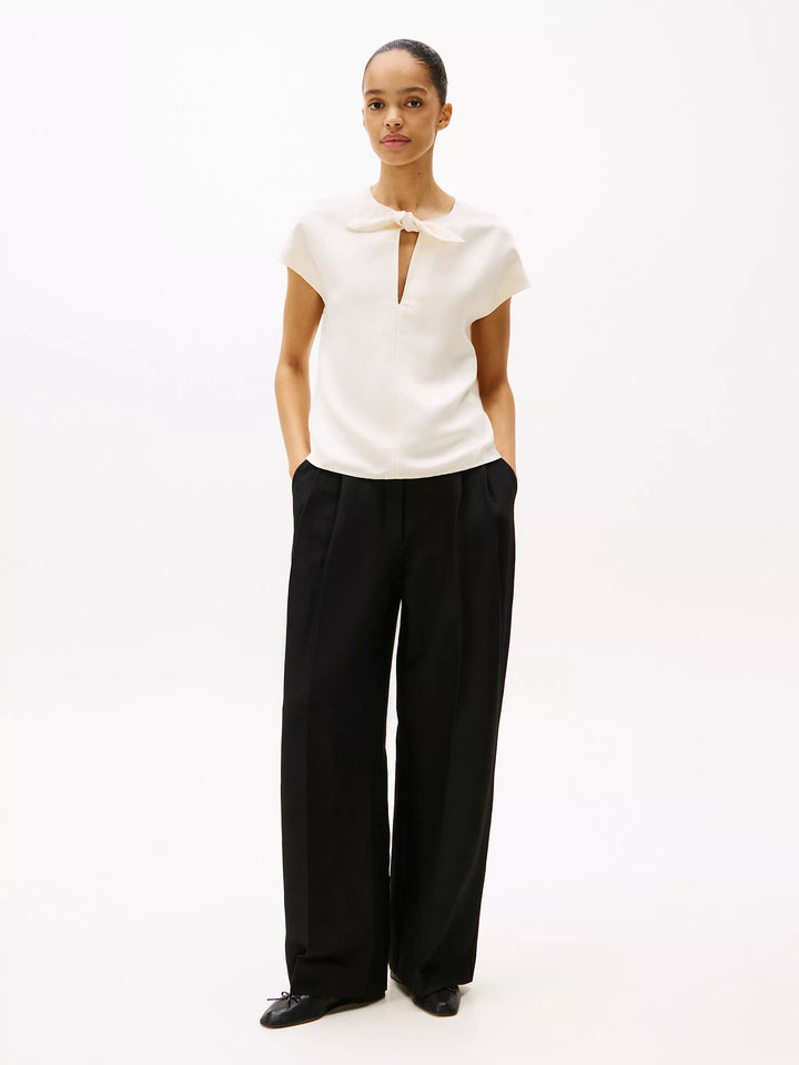 Tommy Hilfiger Linen-Blend Tie-Neck Top