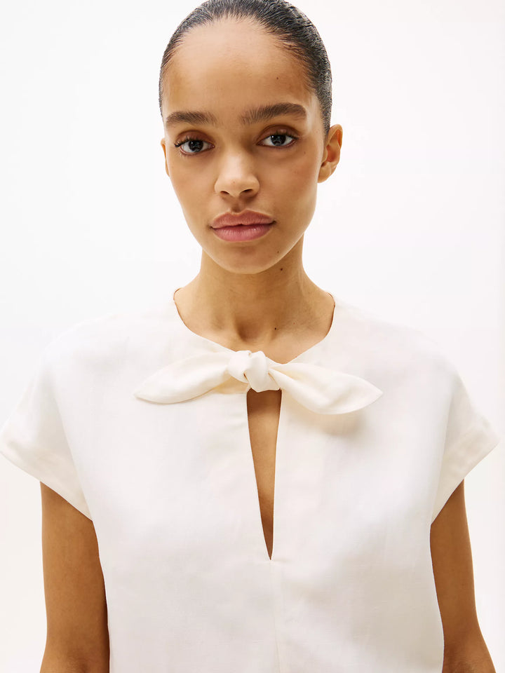 Tommy Hilfiger Linen-Blend Tie-Neck Top