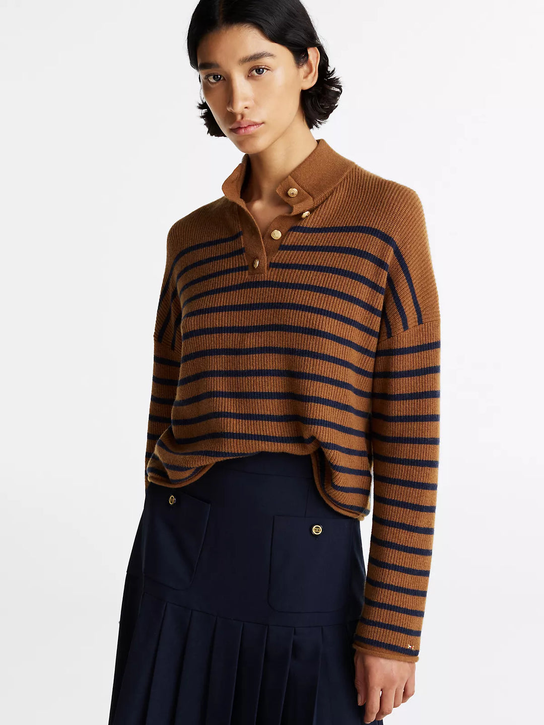 Tommy Hilfiger Gold-Tone Button Polo Sweater