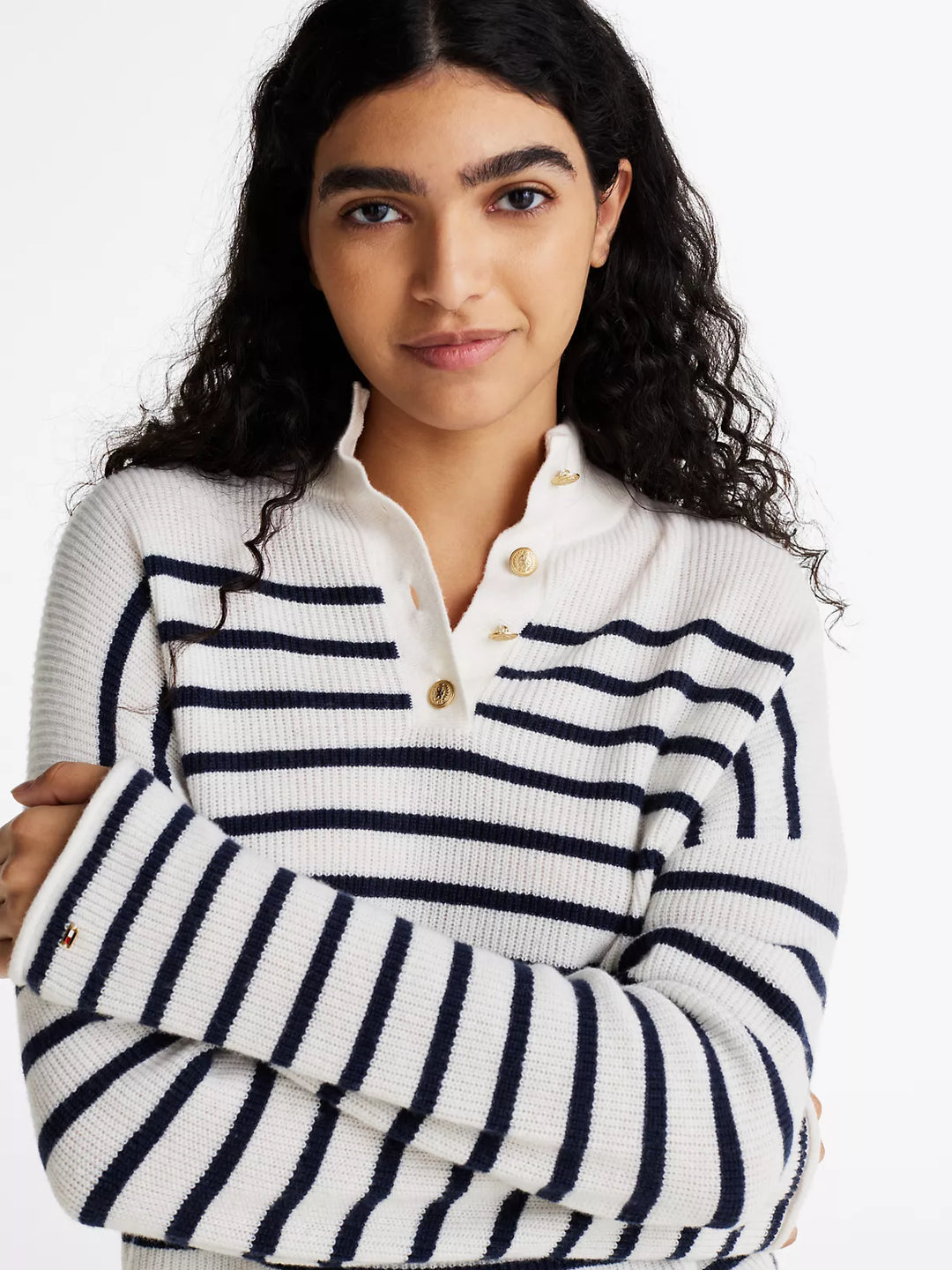Tommy Hilfiger Gold-Tone Button Polo Sweater