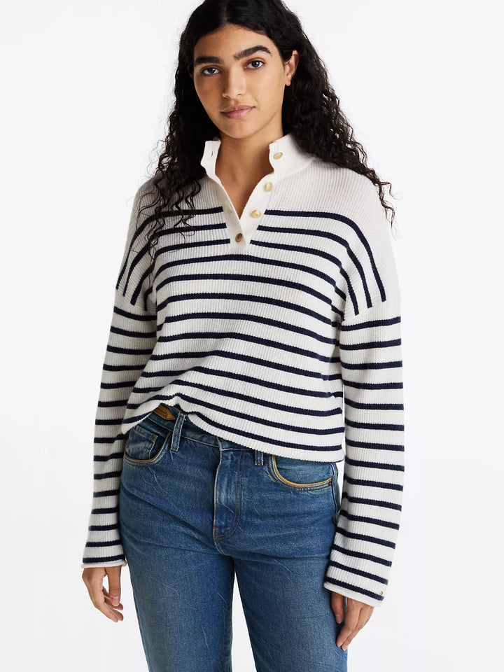Tommy Hilfiger Gold-Tone Button Polo Sweater