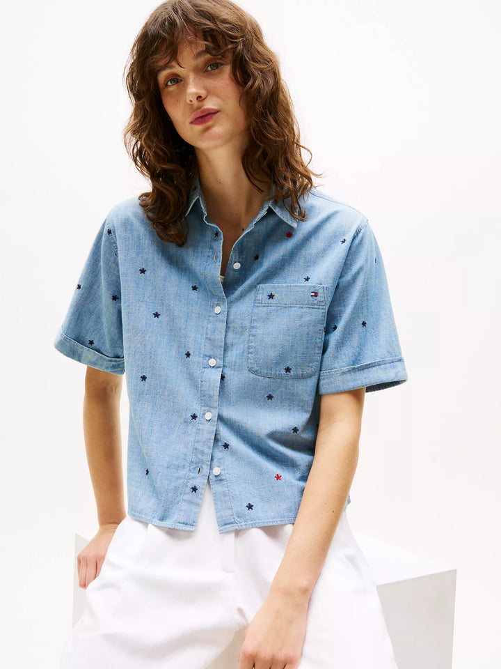 Tommy Hilfiger Allover Embroidered Star Chambray Shirt