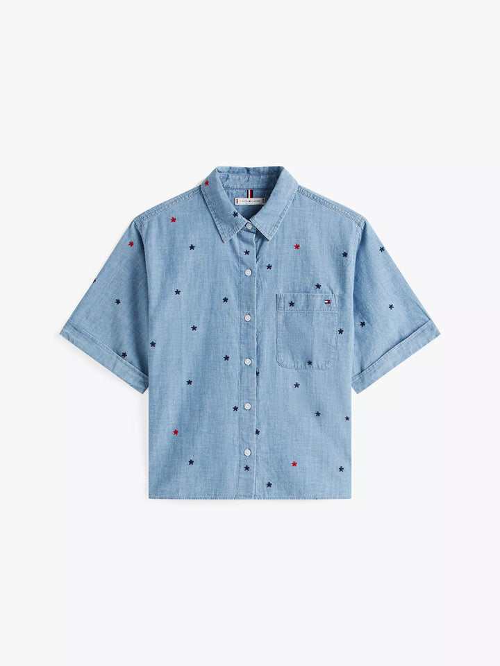 Tommy Hilfiger Allover Embroidered Star Chambray Shirt