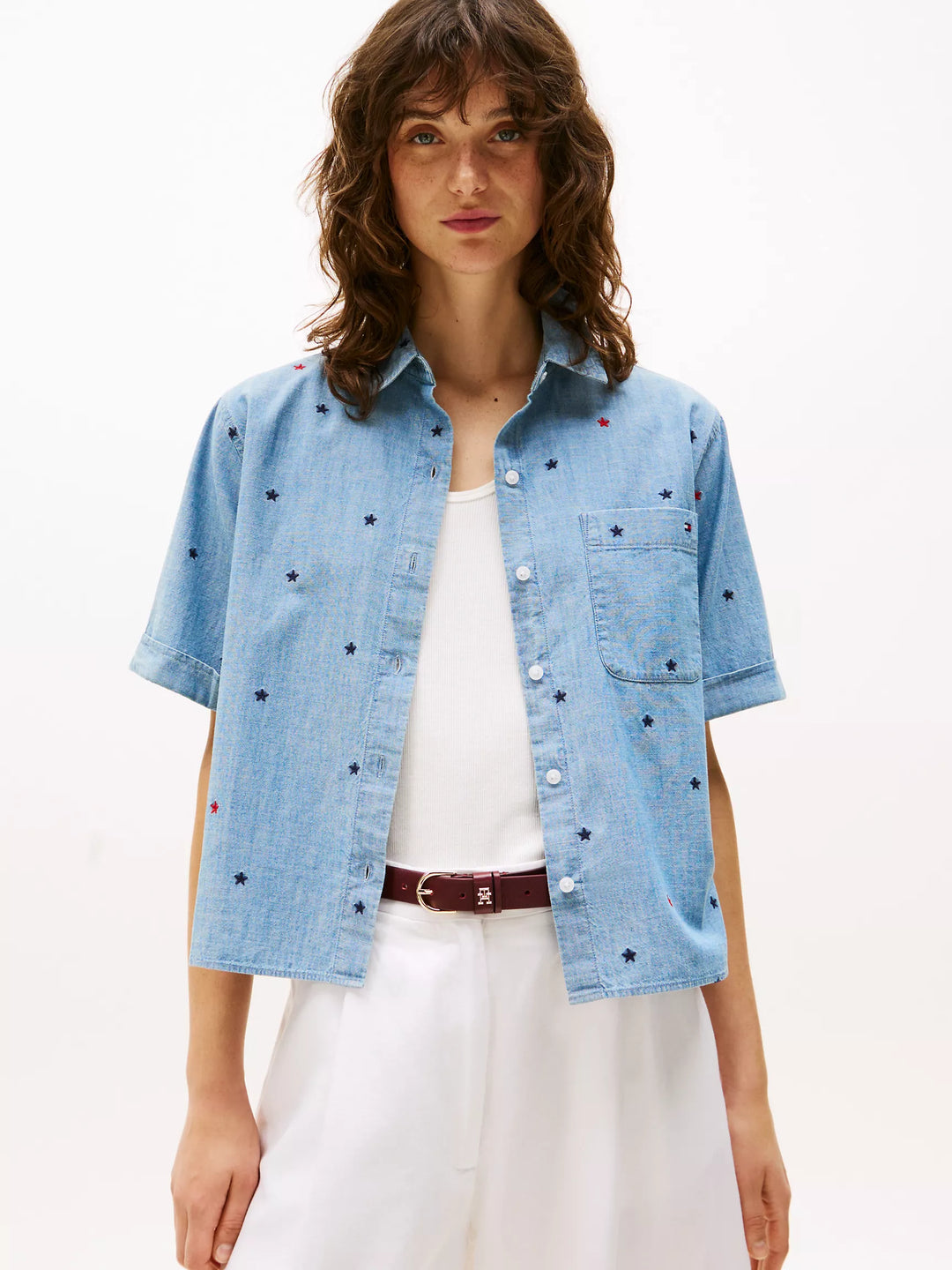 Tommy Hilfiger Allover Embroidered Star Chambray Shirt