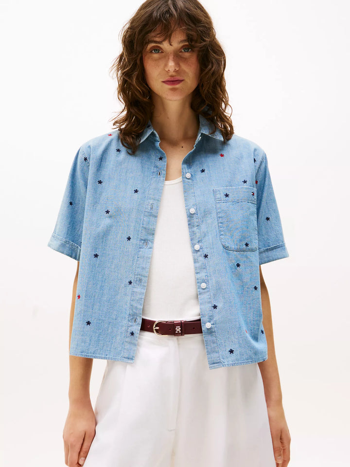 Tommy Hilfiger Allover Embroidered Star Chambray Shirt