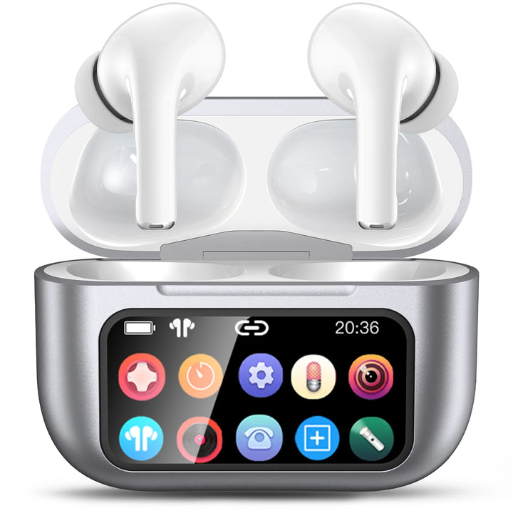 Wireless Bluetooth Touchscreen Earbuds,75H Bass Stereo Ear Buds with 6 EQ Modes,Multifunction LED Full Color VEATOOL Touchscreen Wireless Earphones with ENC Mic,ANC Noise Cancelling/Transparency Mode