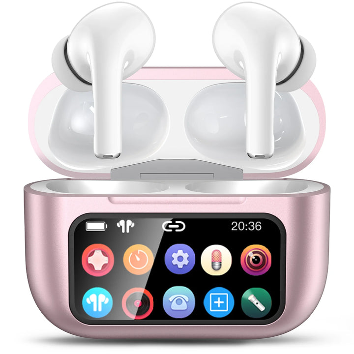 VEATOOL Wireless Bluetooth Touchscreen Earbuds,75H Bass Stereo Ear Buds with 6 EQ Modes,Multifunction LED Full Color Touchscreen Wireless Earphones with ENC Mic,ANC Noise Cancelling/Transparency Mode