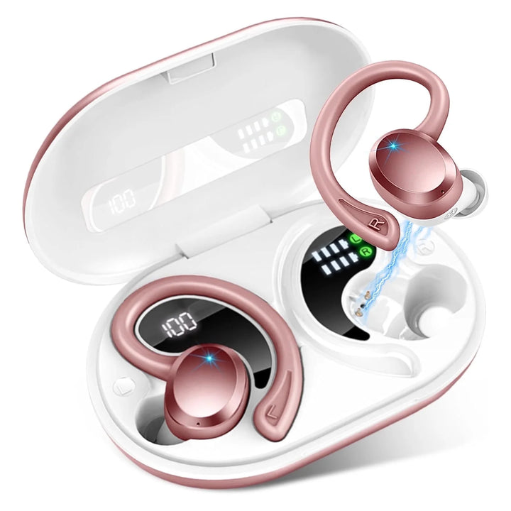 ETEPEHI Wireless Earbuds Bluetooth Headphones - ETEPPEHI Bluetooth 5.3 Stereo Ear Buds with Earhooks, ENC Noise Cancelling Mic, IP7 Waterproof Earphone for Workout/Running, Pink