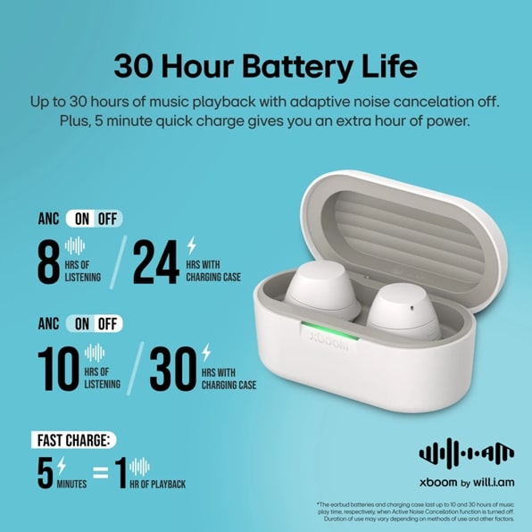 LG BUDS.AUSALWH LG xboom Buds by will.i.am | Bluetooth Earbuds | xboom Signature Sound with Graphene Driver, White