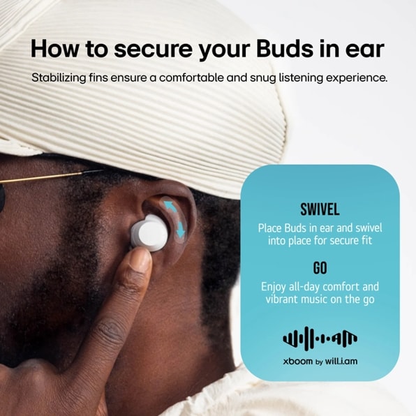 LG BUDS.AUSALWH LG xboom Buds by will.i.am | Bluetooth Earbuds | xboom Signature Sound with Graphene Driver, White