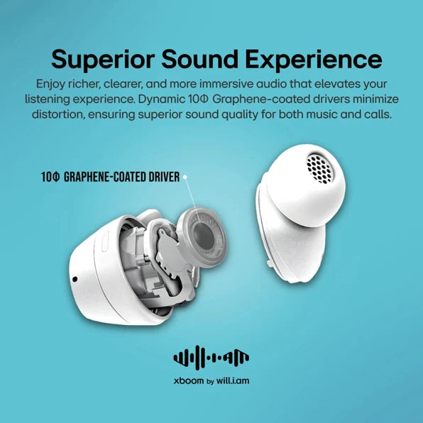 LG xboom Buds Core by will.i.am | Bluetooth Earbuds | xboom Signature Sound with Graphene Driver, White