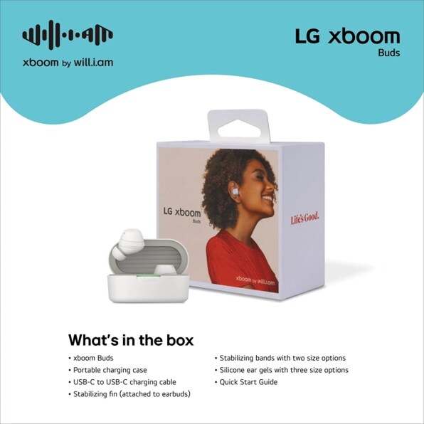 LG xboom Buds Core by will.i.am | Bluetooth Earbuds | xboom Signature Sound with Graphene Driver, White