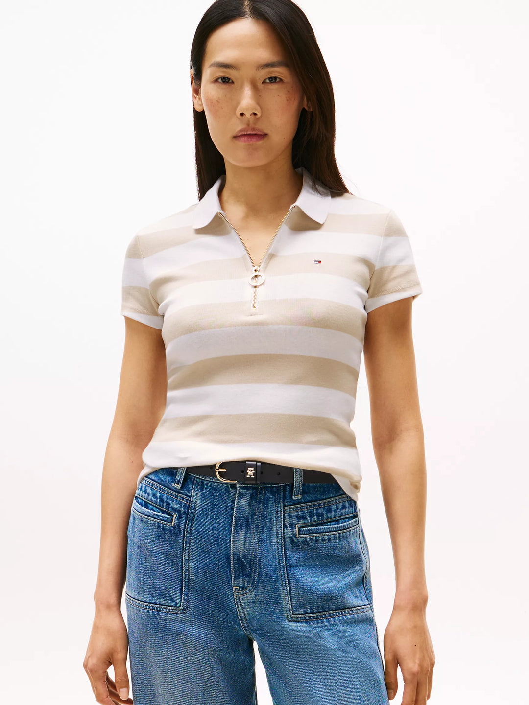 Tommy Hilfiger Slim Fit Rugby Stripe Zip Polo