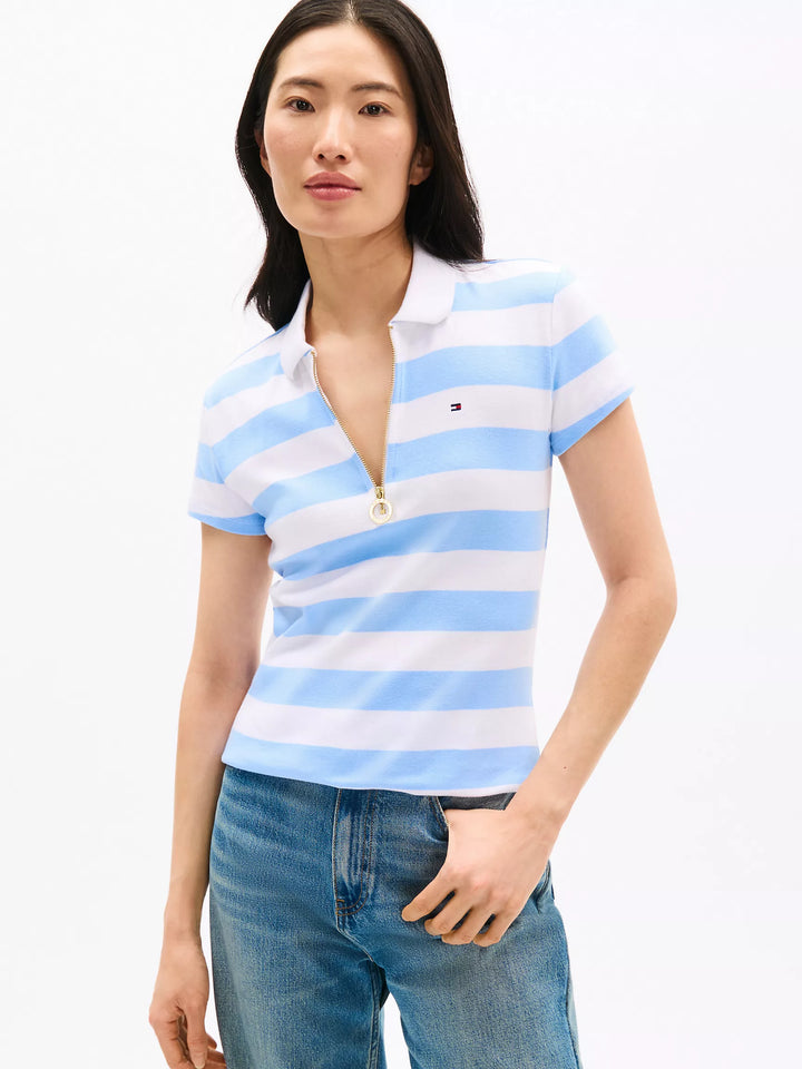 Tommy Hilfiger Slim Fit Rugby Stripe Zip Polo