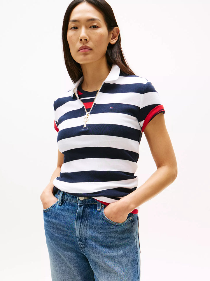 Tommy Hilfiger Slim Fit Rugby Stripe Zip Polo