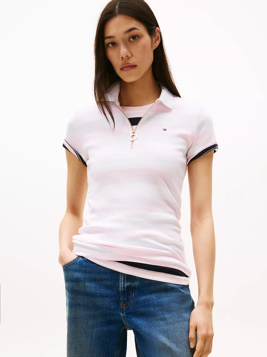 Tommy Hilfiger Slim Fit Rugby Stripe Zip Polo