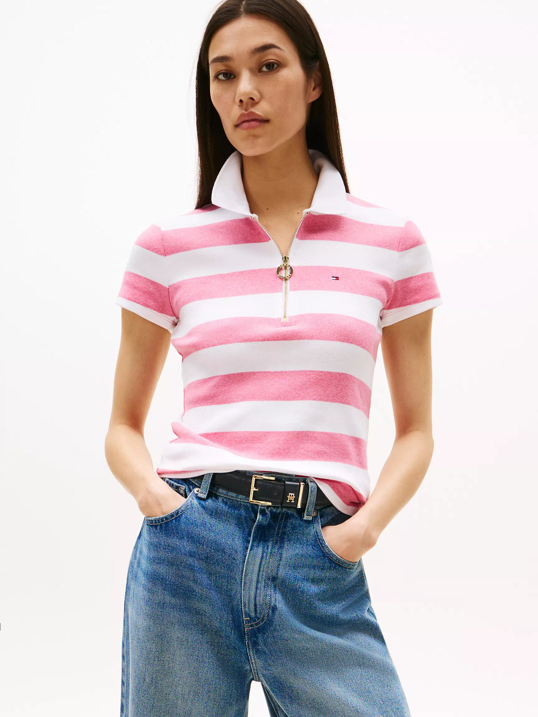 Tommy Hilfiger Slim Fit Rugby Stripe Zip Polo