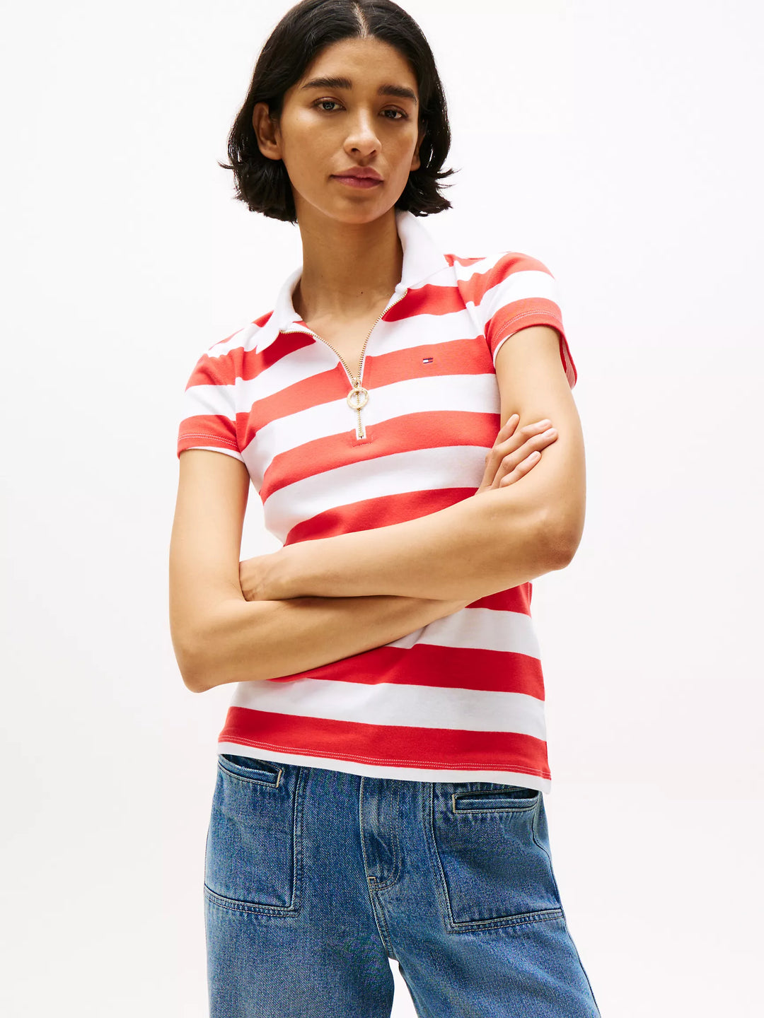 Tommy Hilfiger Slim Fit Rugby Stripe Zip Polo