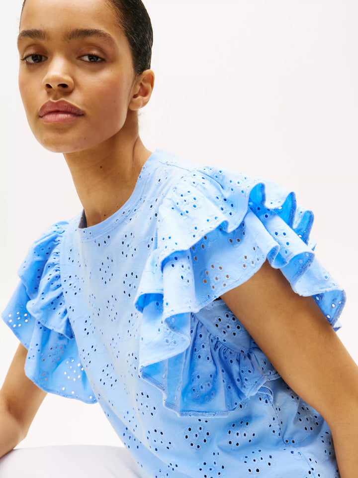 Tommy Hilfiger Embroidered Eyelet Ruffle-Sleeve Top