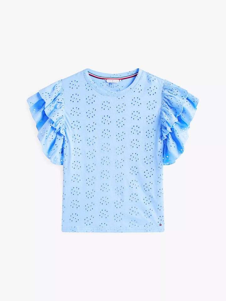 Tommy Hilfiger Embroidered Eyelet Ruffle-Sleeve Top