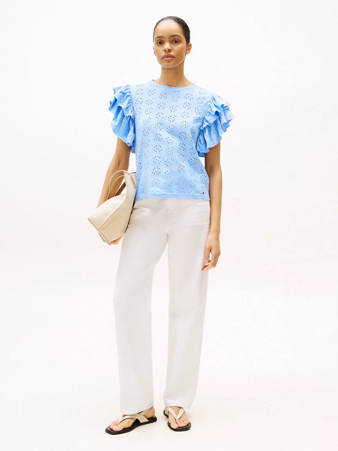 Tommy Hilfiger Embroidered Eyelet Ruffle-Sleeve Top