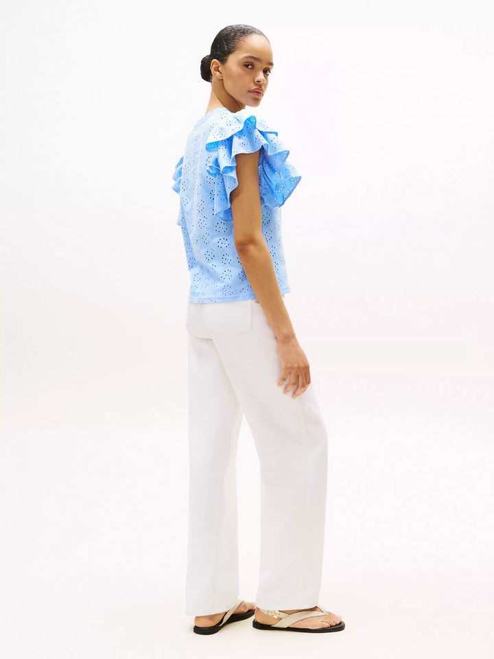 Tommy Hilfiger Embroidered Eyelet Ruffle-Sleeve Top
