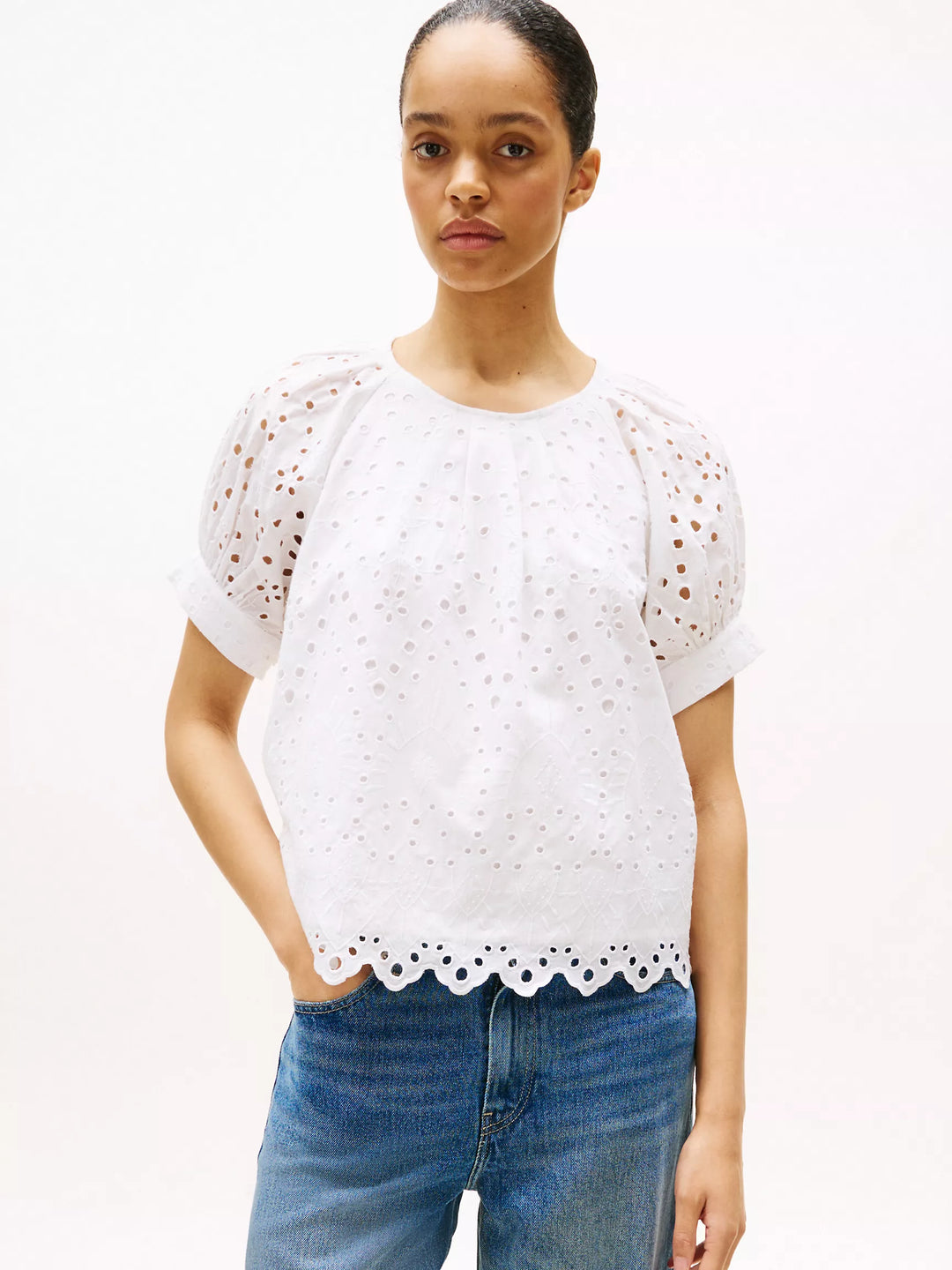 Tommy Hilfiger Embroidered Eyelet Short-Sleeve Top