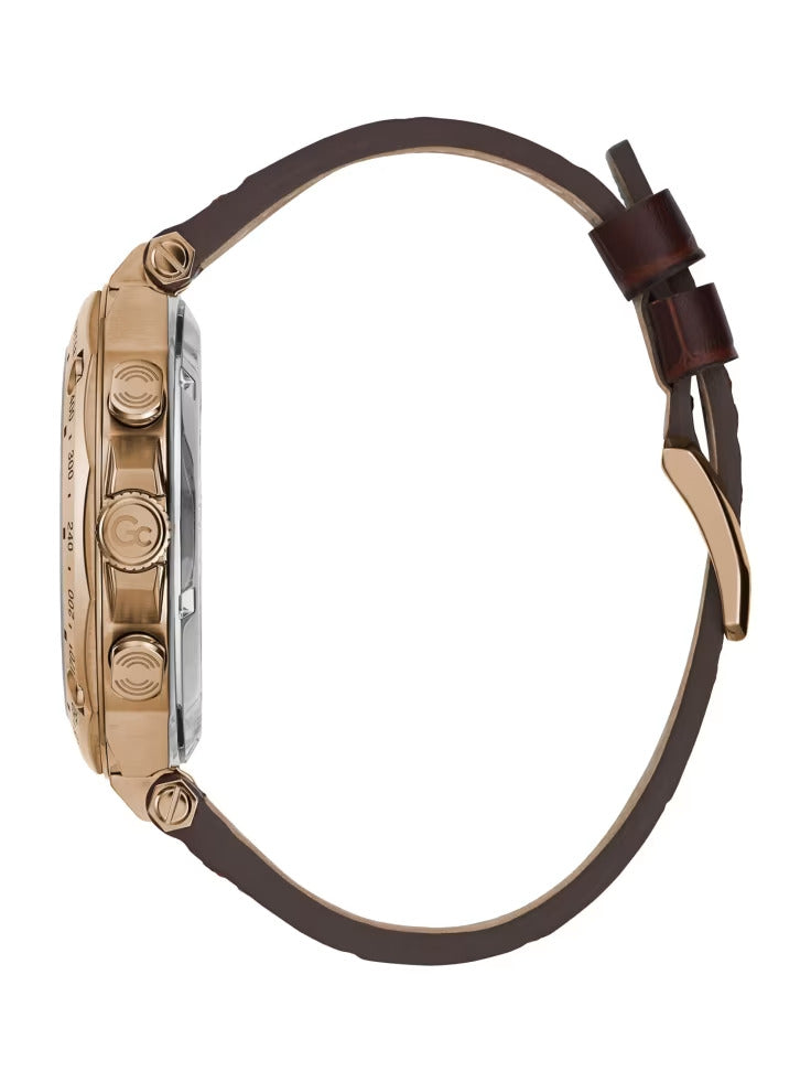 Guess Gc Gold-Tone and Brown Leather Chronograph Watch