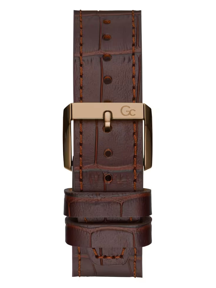 Guess Gc Gold-Tone and Brown Leather Chronograph Watch