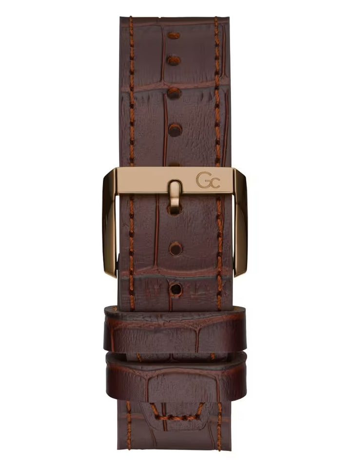 Guess Gc Gold-Tone and Brown Leather Chronograph Watch